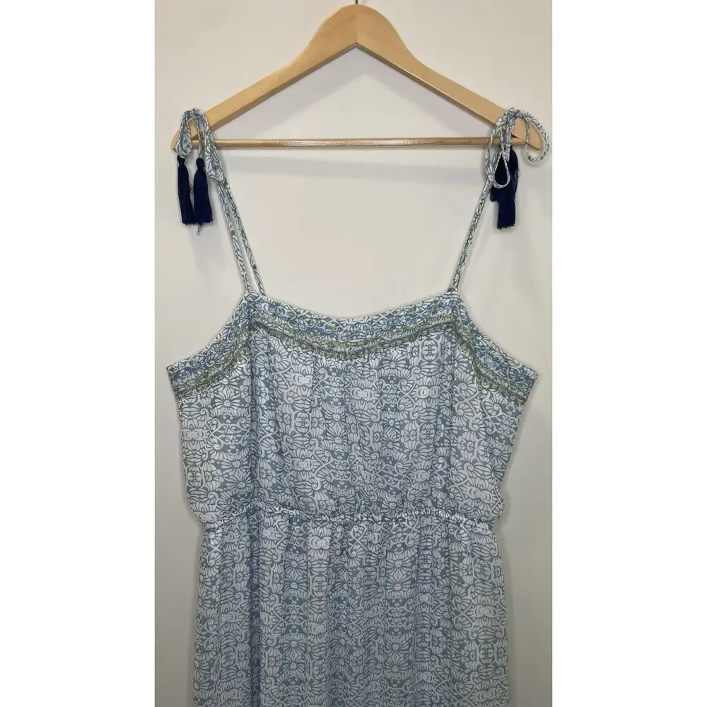 Knox Rose Boho Midi Dress Embroidered Cottage Tassel Tie Shoulder Blue Ombre XXL - Picture 4 of 12